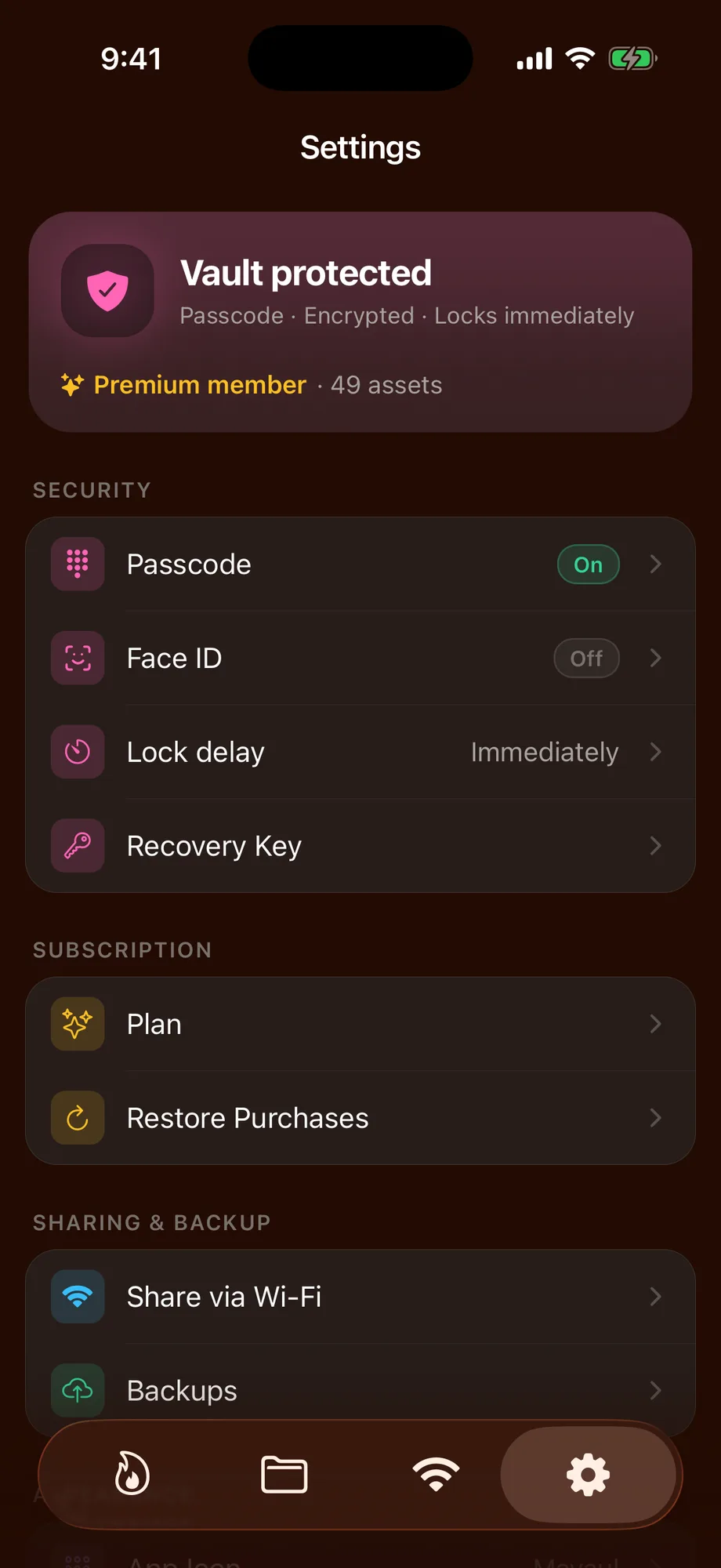 Mavaul Settings screen