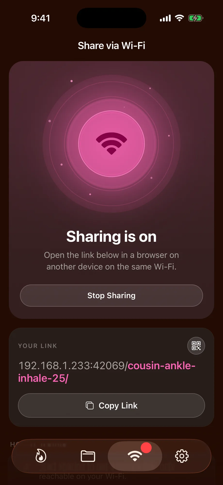 Mavaul Share via Wi-Fi, sharing on screen